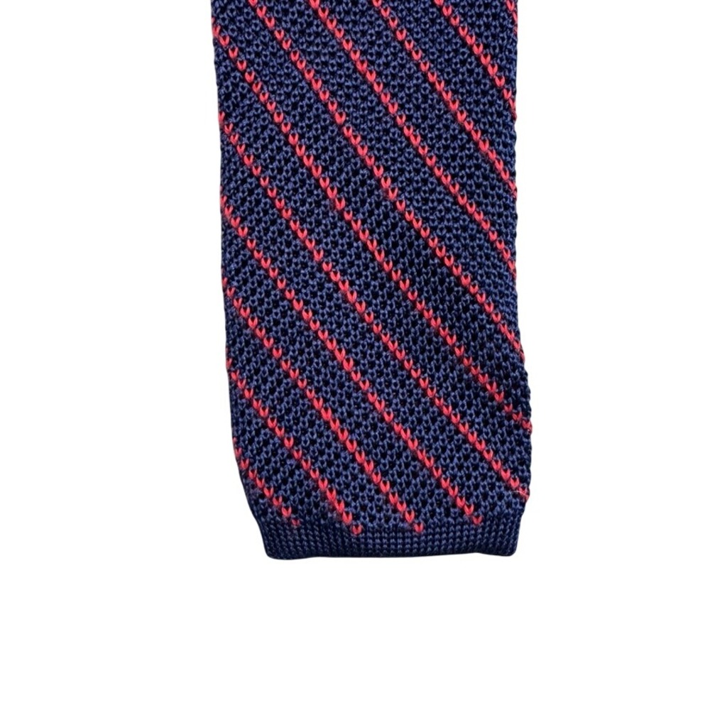 G/FORE Mens Knit Silk Tie Navy Blue Red Diagonal Stripe Square Bottom 56 Inch